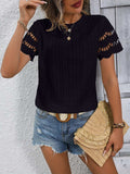 Full Size Eyelet Round Neck Short Sleeve Top - Trendsi - Flyclothing LLC