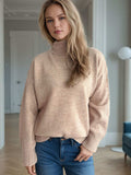 Turtleneck Dropped Shoulder Long Sleeve Sweater - Trendsi - Flyclothing LLC