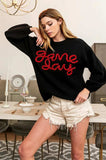 BiBi Game Day Metallic Letter Sweater - Trendsi - Flyclothing LLC
