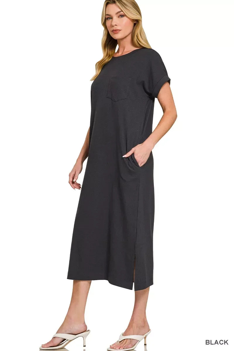 Zenana Round Neck Short Sleeve Midi Dress - Trendsi - Flyclothing LLC