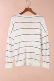 Striped V-Neck Drop Shoulder Sweater - Trendsi - Flyclothing LLC