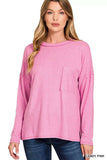 Zenana Soft Melange Hacci Round-Neck Long Sleeve T-Shirt - Trendsi - Flyclothing LLC