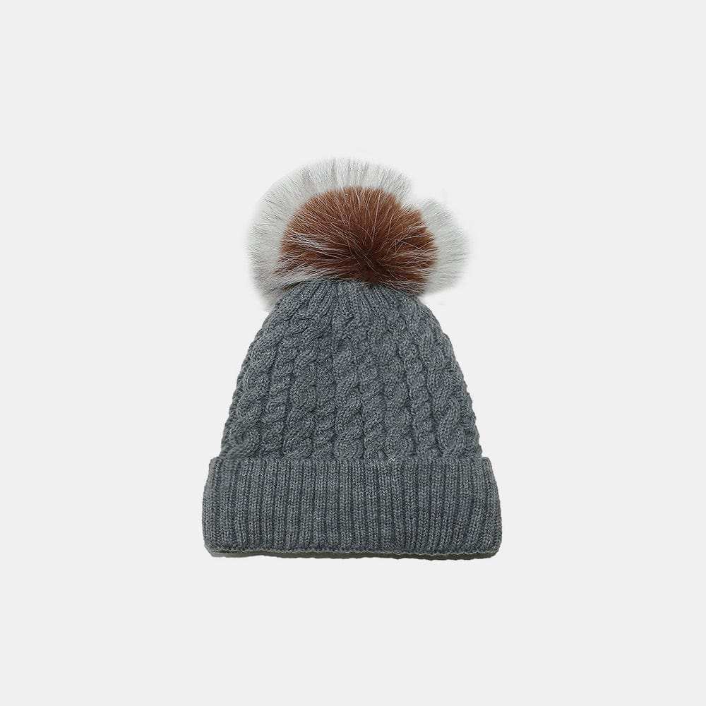 Cable Knit Winter Hat with Pompom - Trendsi - Flyclothing LLC