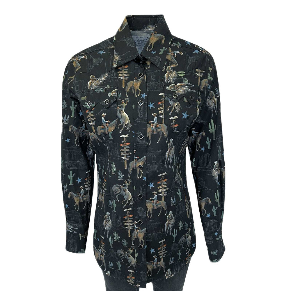 Rockmount Ranch Ware Womenâs Black Cactus & Cowboys Print Long Sleeve Western Shirt - Rockmount Clothing - Flyclothing LLC