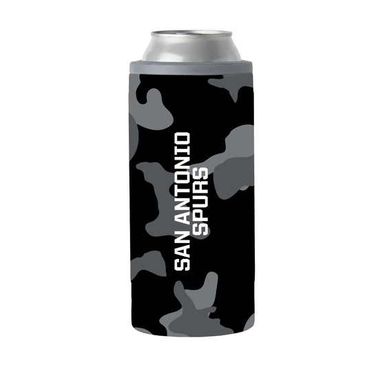 San Antonio Spurs Black Camo 12oz Slim Can Coolie - Logo Brands - Flyclothing LLC
