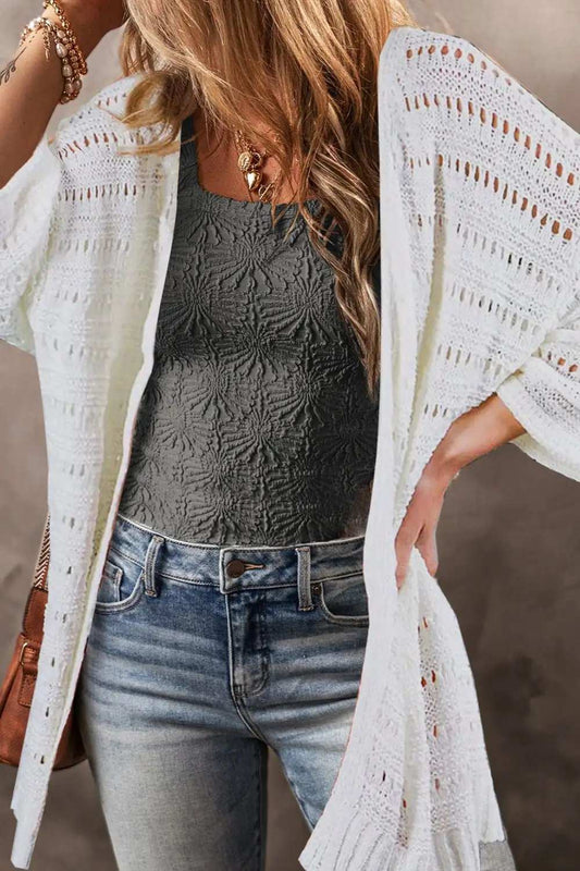 Openwork Open Front Long Sleeve Cardigan - Trendsi - Flyclothing LLC