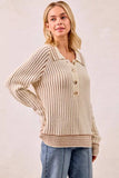 BiBi Half Button Ribbed Two Tone Sweater - Trendsi - Flyclothing LLC