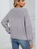 Eyelet V-Neck Long Sleeve Sweater - Trendsi - Flyclothing LLC
