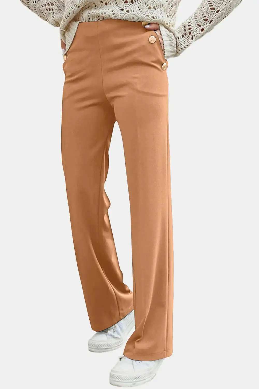 Decorative Button High Rise Pants - Trendsi - Flyclothing LLC