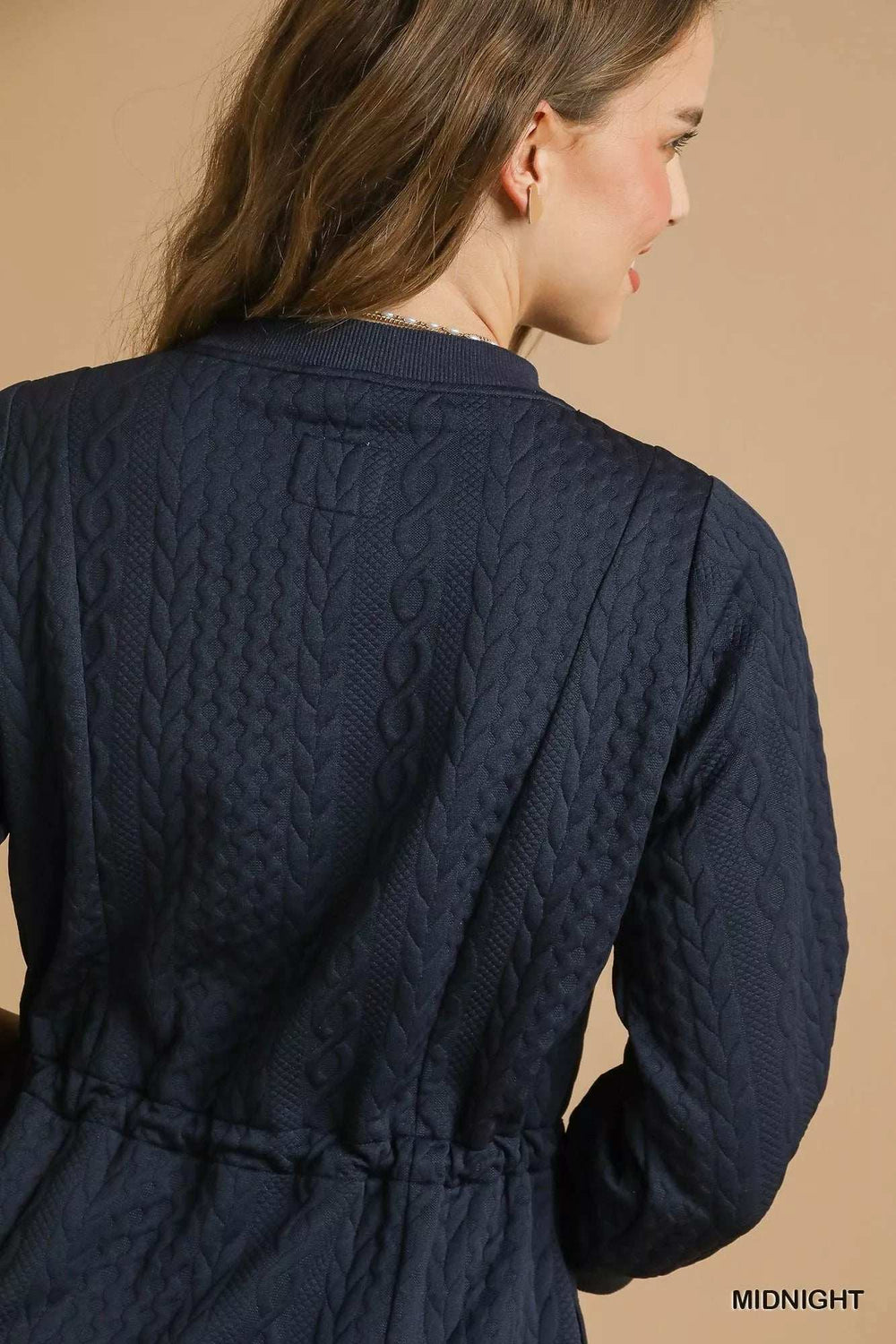 Umgee Drawstring Cable Knit Mini Dress with Pockets - Trendsi - Flyclothing LLC