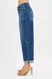 RISEN High Rise Fit Barrel Cuffed Jeans - Trendsi - Flyclothing LLC
