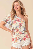 BiBi Floral Printed Jersey Knit Ruffle Sleeve Top - Trendsi - Flyclothing LLC