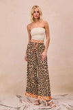 BiBi Leopard Print With Contrast Banded Wide Pants - Trendsi - Flyclothing LLC