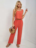 Square Neck Tank and Wide Leg Pants Set - Trendsi - Flyclothing LLC