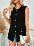 Button Down Round Neck Knit Vest - Trendsi - Flyclothing LLC