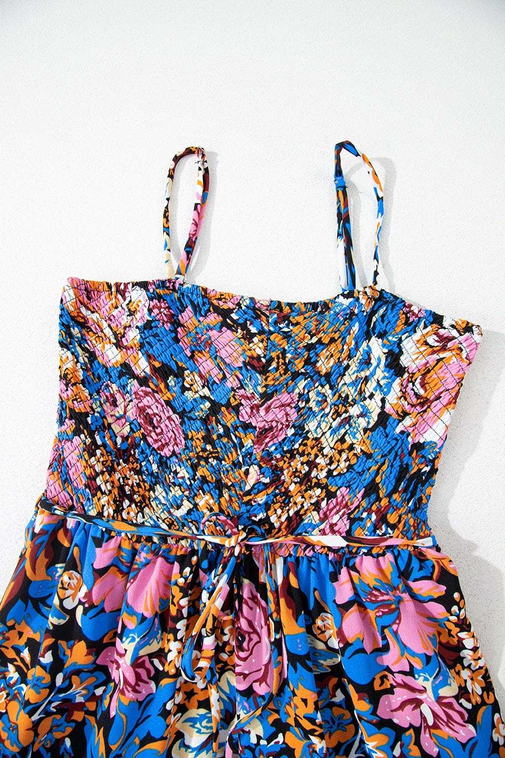 Floral Smocked Spaghetti Straps Wide Leg Jumpsuit - Trendsi - Flyclothing LLC