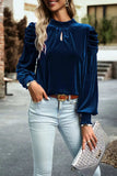 Tie Up Mock Neck Velvet Fabric Long Sleeve Blouse - Trendsi - Flyclothing LLC