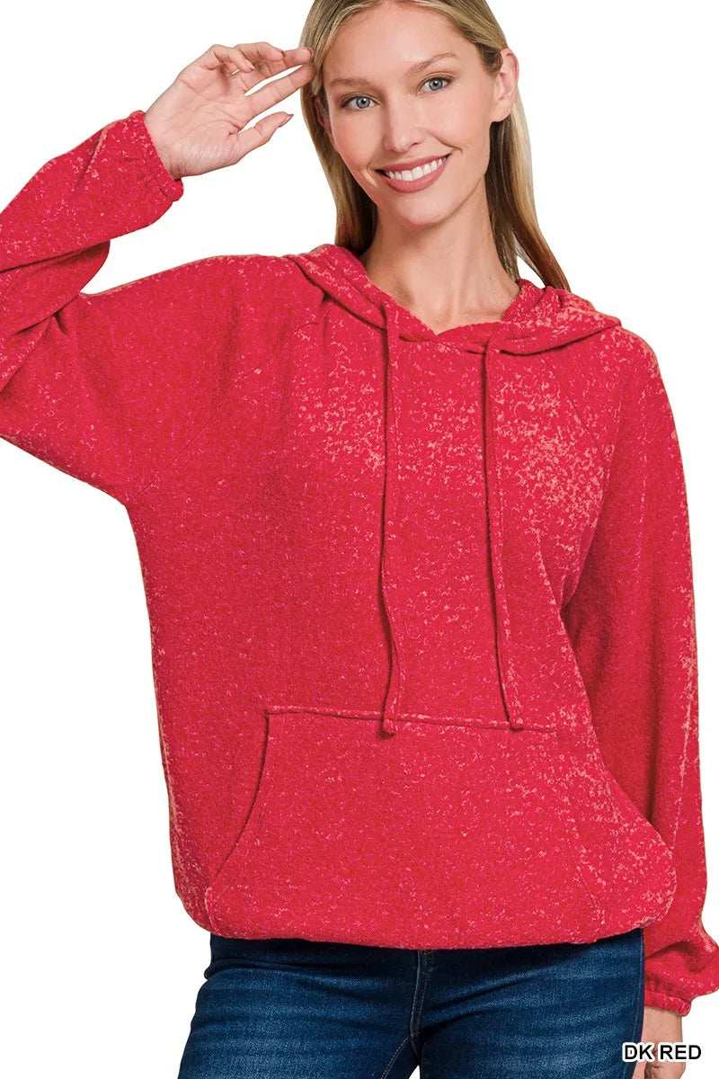 Zenana Brushed Hacci Melange Hooded Sweater - Trendsi - Flyclothing LLC