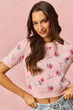 SO ME Floral Pattern Knit Puff Sleeves Sweater Top - Trendsi - Flyclothing LLC