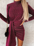 Heathered Mock Neck Long Sleeve Mini Dress - Trendsi - Flyclothing LLC