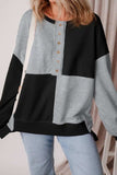 Color Block Half Button Long Sleeve Sweatshirt - Trendsi - Flyclothing LLC