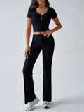 Devine Short Sleeve Top and Drawstring Pants Set - Trendsi - Flyclothing LLC