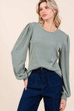 Mittoshop Round Neck Long Sleeve Rib Knit Top - Trendsi - Flyclothing LLC