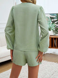 Tied Long Sleeve Top and Shorts Set - Trendsi - Flyclothing LLC