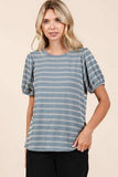 Mittoshop Contrast Striped Short Puff Sleeve Knit Top - Trendsi - Flyclothing LLC