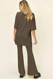 Double Take Full Size Round Neck Drop Shoulder T-Shirt and Flare Pants Set - Trendsi - Flyclothing LLC