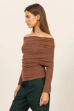 HYFVE Fuzzy Off Shoulder Textured Knit Top - Trendsi - Flyclothing LLC