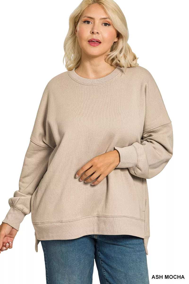 Zenana Full Size Fleece Hi-low Boyfriend Sweatshirts with Pockets Plus Size - Trendsi - Flyclothing LLC