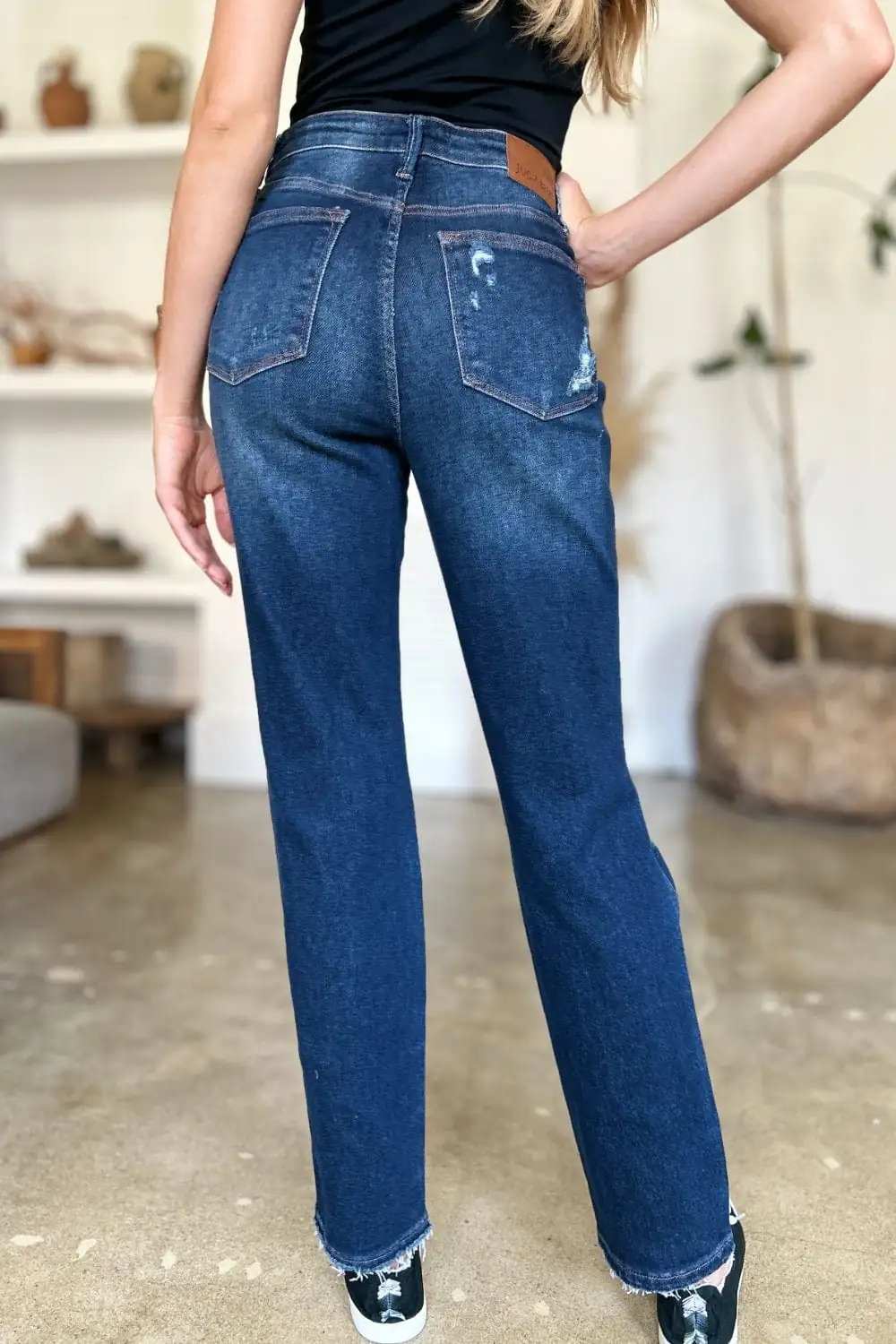 Judy Blue Full Size High Waist Rigid Magic Heavy Destroy Straight Jeans - Trendsi - Flyclothing LLC