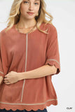 Umgee Linen Blend Scallop Trim Top - Trendsi - Flyclothing LLC