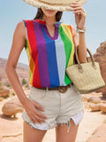Color Block Notched Sleeveless Top - Trendsi - Flyclothing LLC