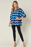 Double Take Full Size Geometric Notched Half Sleeve Blouse - Trendsi - Flyclothing LLC