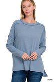 Zenana Ribbed Drop Shoulder Round Neck Sweater - Trendsi - Flyclothing LLC