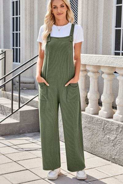 Lovelet Square Neck Wide Strap Overalls with Pockets - Trendsi - Flyclothing LLC