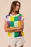 BiBi Mardi Gras Checker Pattern Sleeveless Sweater Top - Trendsi - Flyclothing LLC