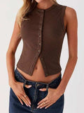 Lovelet Button Up Round Neck Tank - Trendsi - Flyclothing LLC