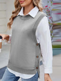 Buttoned Round Neck Sweater Vest - Trendsi - Flyclothing LLC