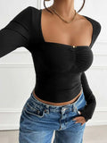 Devine Cutout Square Neck Long Sleeve T-Shirt - Trendsi - Flyclothing LLC