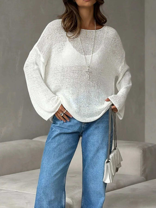 Boat Neck Knit Cover Up with Relaxed Fit - Trendsi - Flyclothing LLC