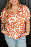 Plus Size Printed Tie Neck Short Sleeve Blouse - Trendsi - Flyclothing LLC