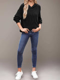 Double Take Textured Kangaroo Pocket Long Sleeve Hoodie - Trendsi - Flyclothing LLC