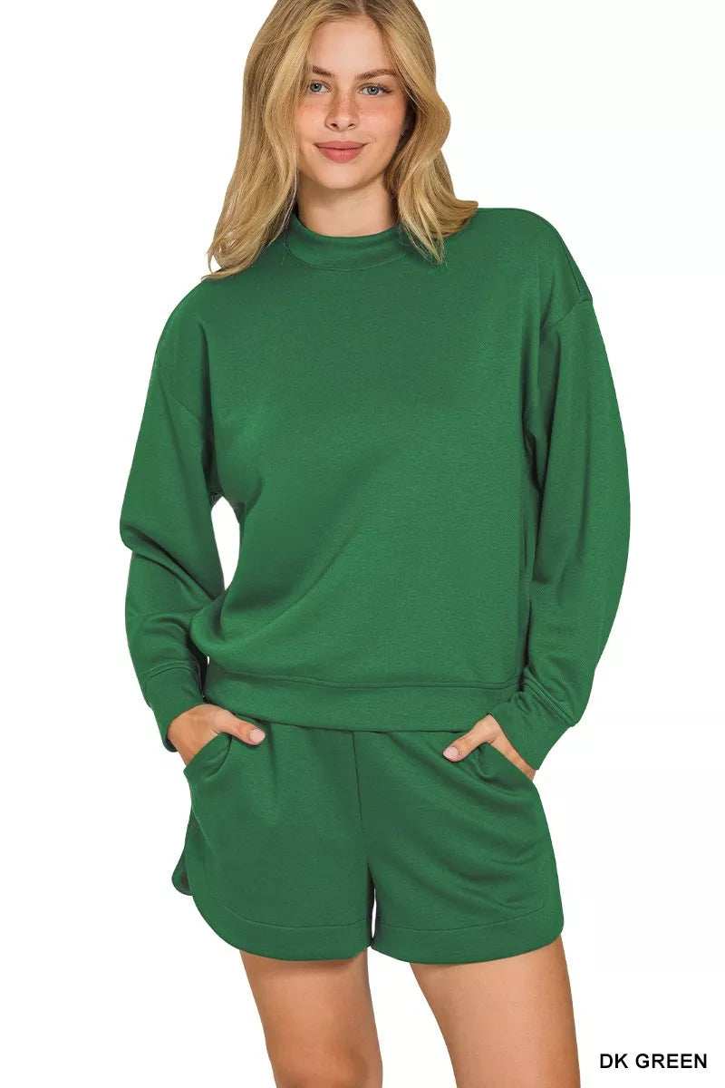 Zenana Scuba Long Sleeve Sweatshirt and Shorts Set - Trendsi - Flyclothing LLC
