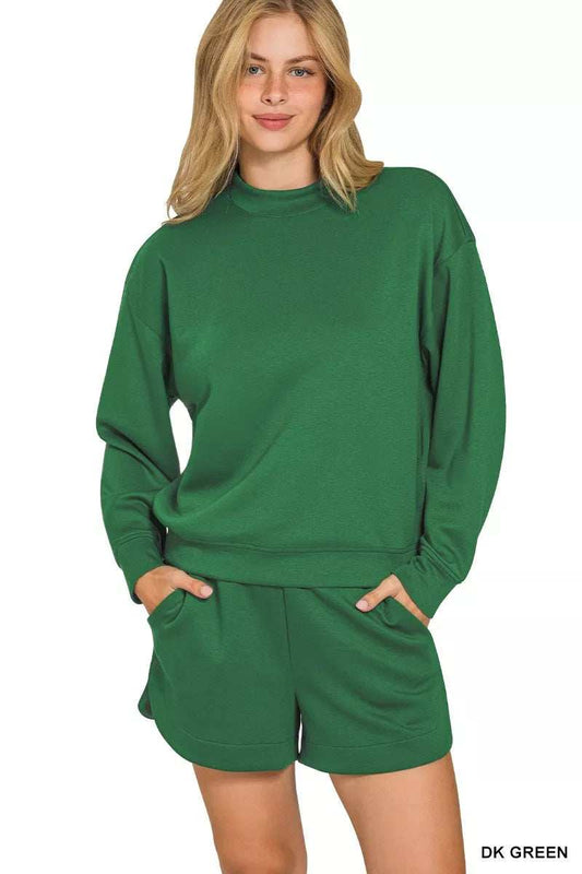 Zenana Scuba Long Sleeve Sweatshirt and Shorts Set - Trendsi - Flyclothing LLC