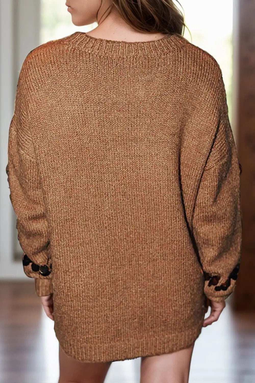 Sequin Round Neck Long Sleeve Sweater - Trendsi - Flyclothing LLC