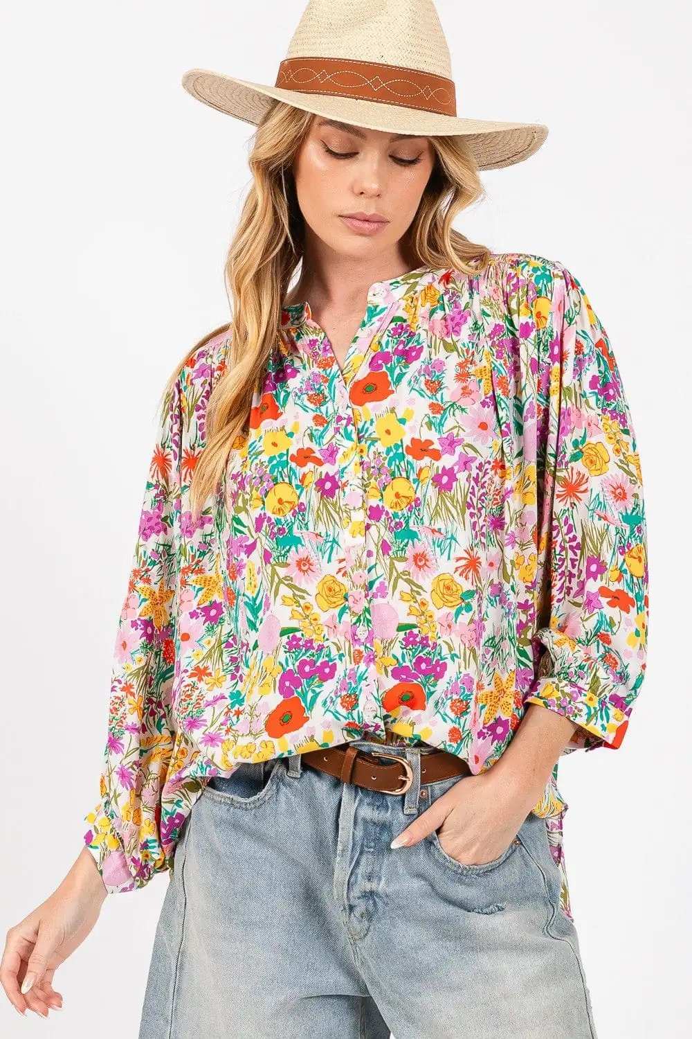 SAGE + FIG Button Down Floral Shirt - Trendsi - Flyclothing LLC