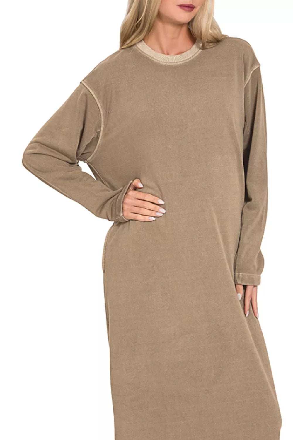 Zenana Soft Fleece Pigment Dye Sweatshirts Dress - Trendsi - Flyclothing LLC